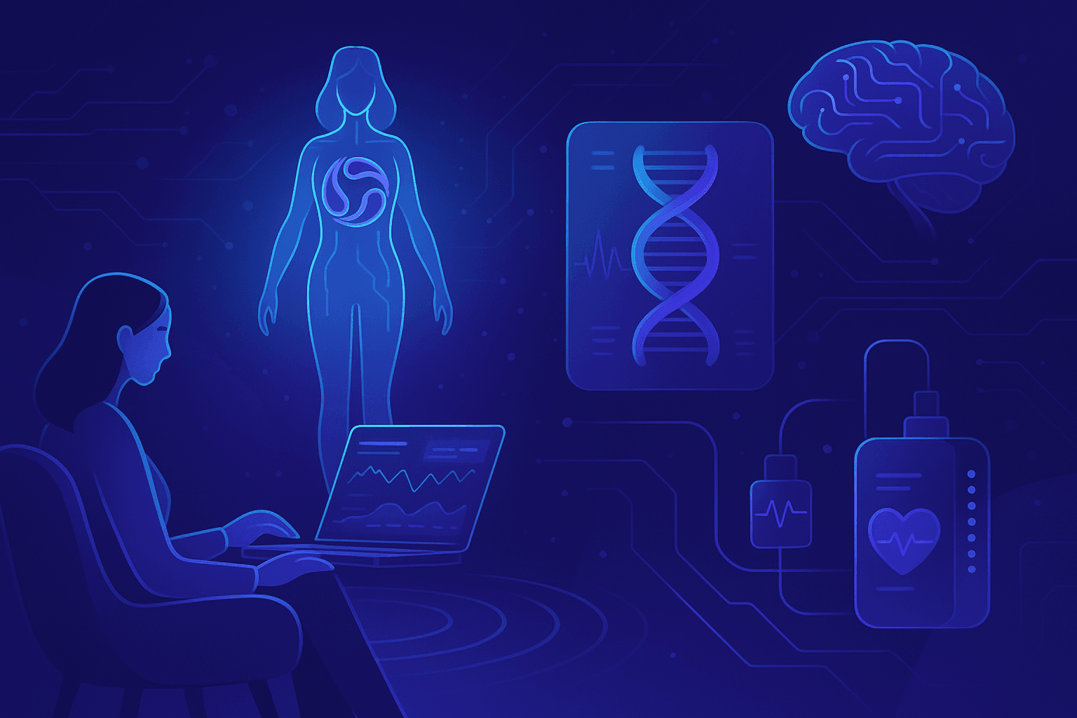 Digital healthcare visualization with personalized analysis, DNA, and health monitoring